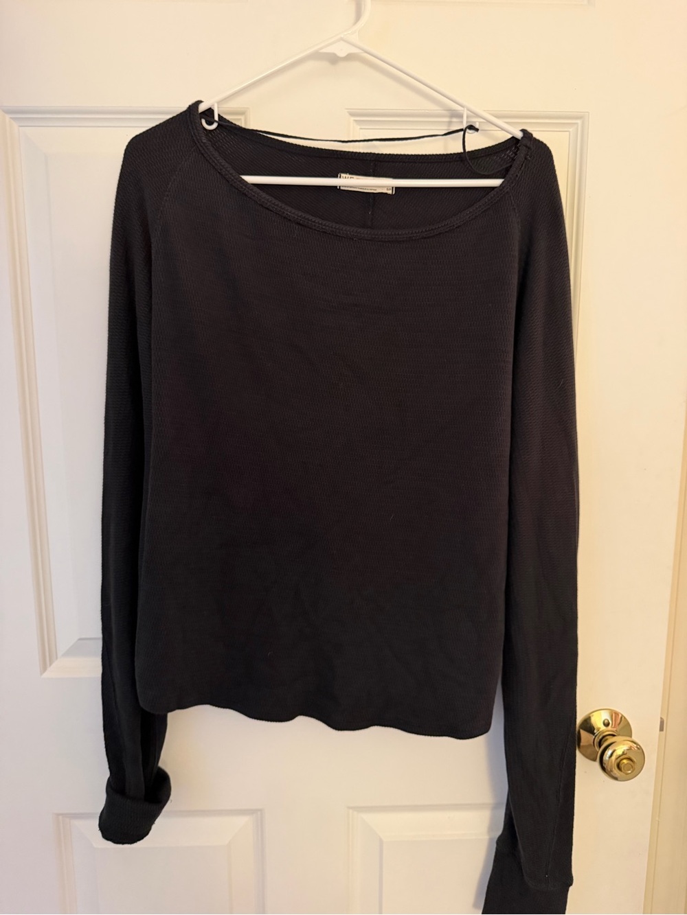 Women's Black Long-Sleeve Thermal Top freepeople it is off the shoulder